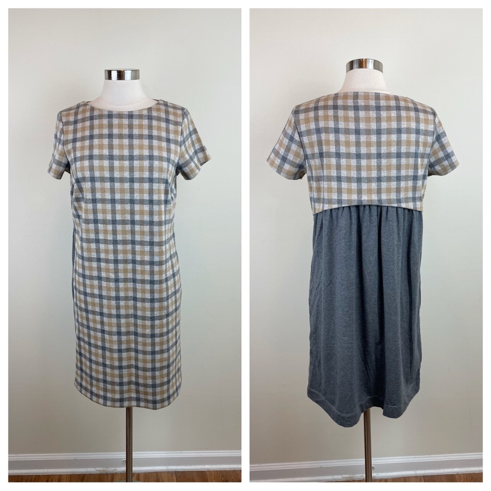 J. Jill Brown Gray Plaid Knit Dress Women Small